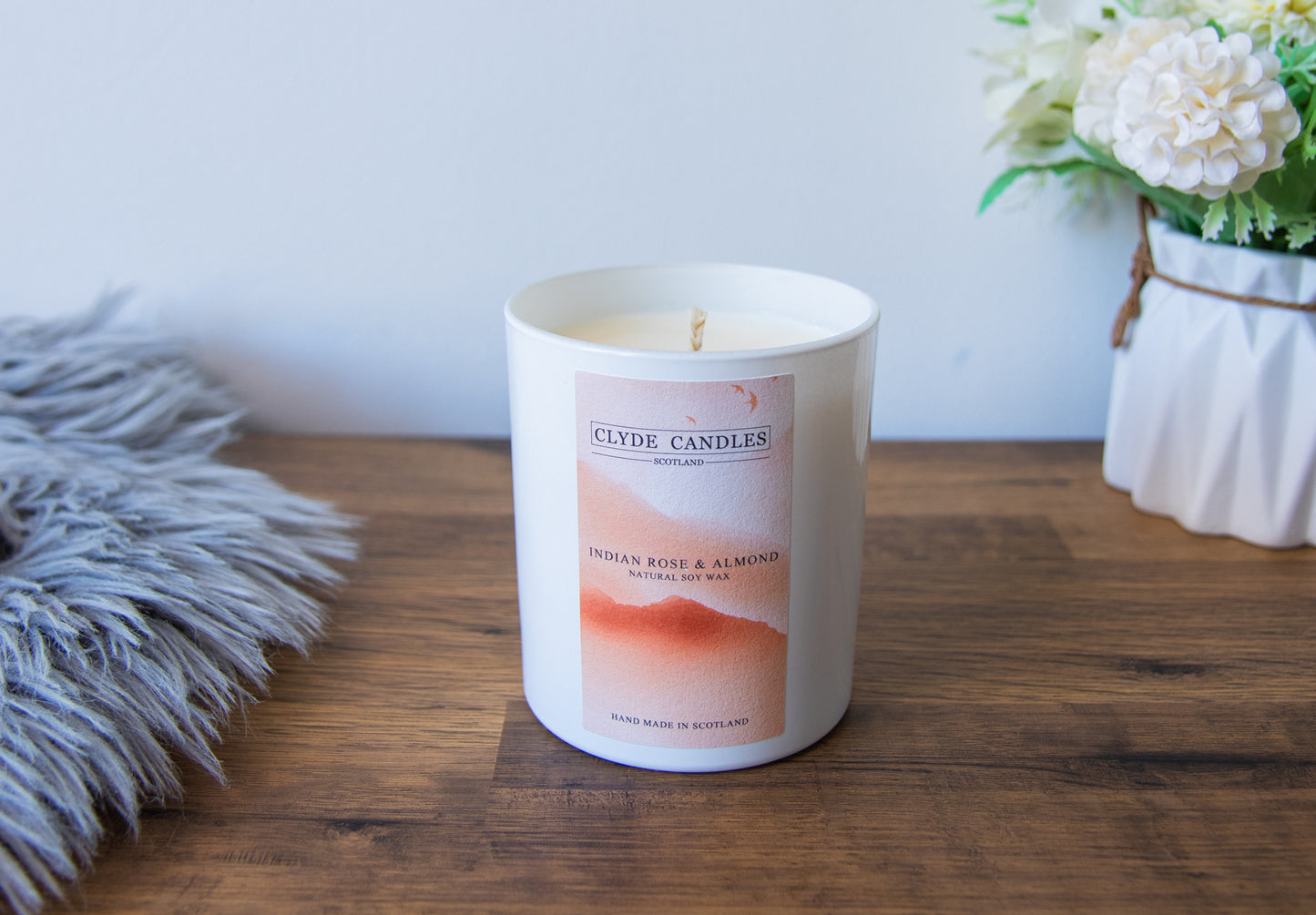 indian rose and almond Box Candle - Large Glass Natural Soy wax, Scottish Candles, Clyde Candles, luxury scottish gifts for her