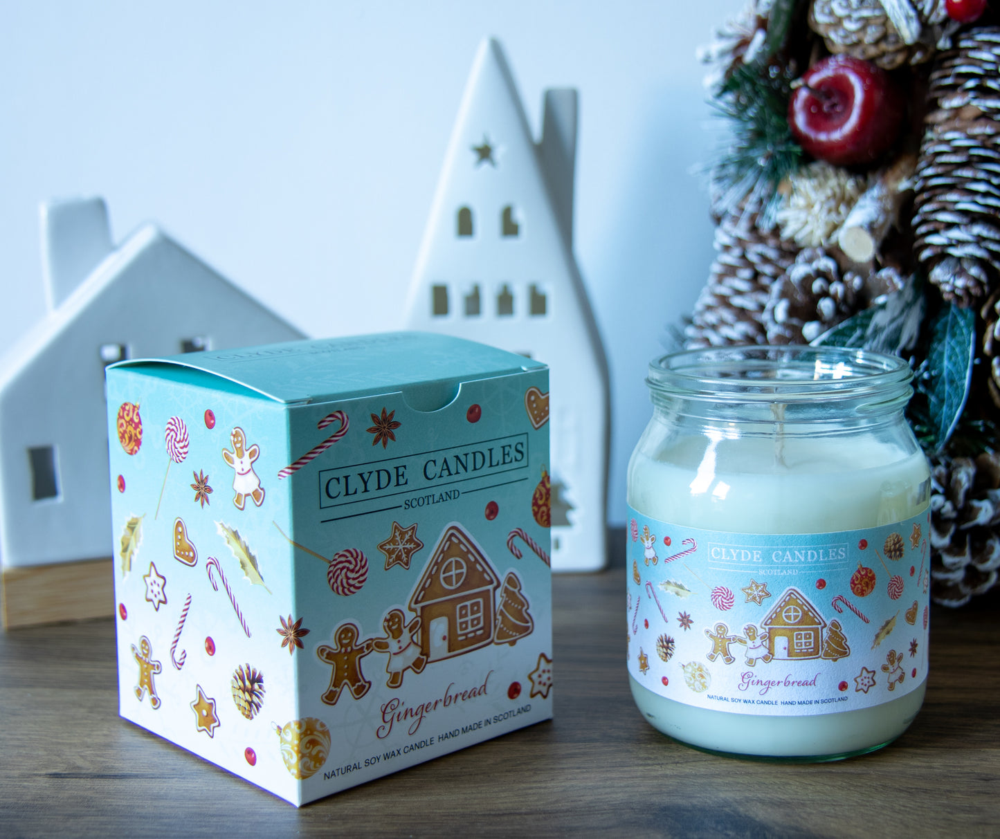 Gingerbread Soy Candle Jar, gift box christmas candle, made in scotland