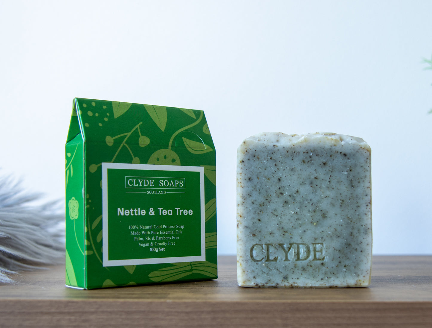 Nettle & Tea Tree Soap - Clyde Soaps , Cold Process, Palm Oil & Plastic Free, Eco Gift, UK Handmade Vegan, Cruelty Free
