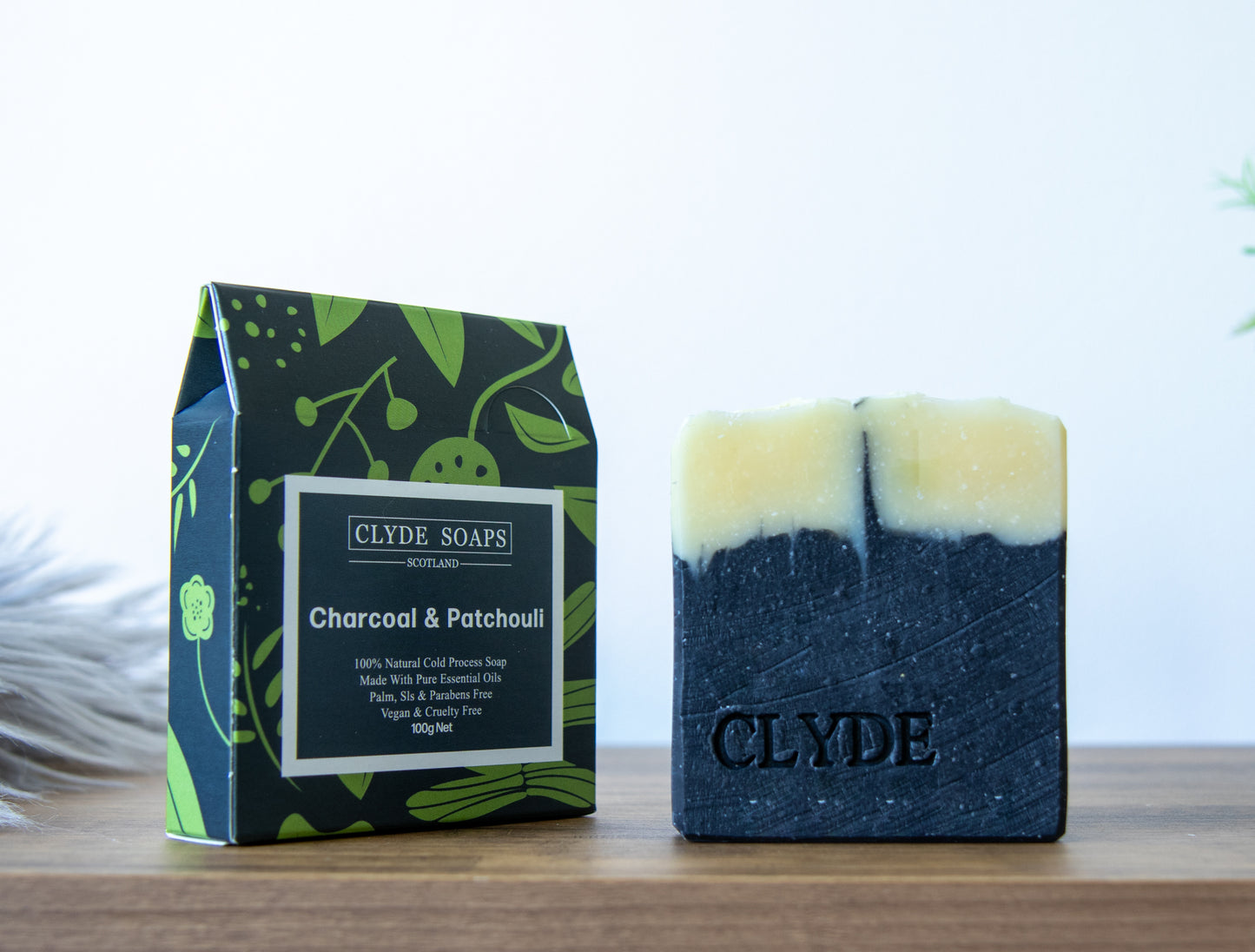 Charcoal & Patchouli Soap - Clyde Soaps , Cold Process, Palm Oil & Plastic Free, Eco Gift, UK Handmade Vegan, Cruelty Free