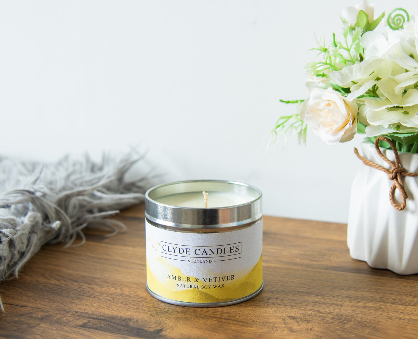 Amber & Vetiver Scented Candle Tin, Natural Soy wax, Scottish Candles, Clyde Candles