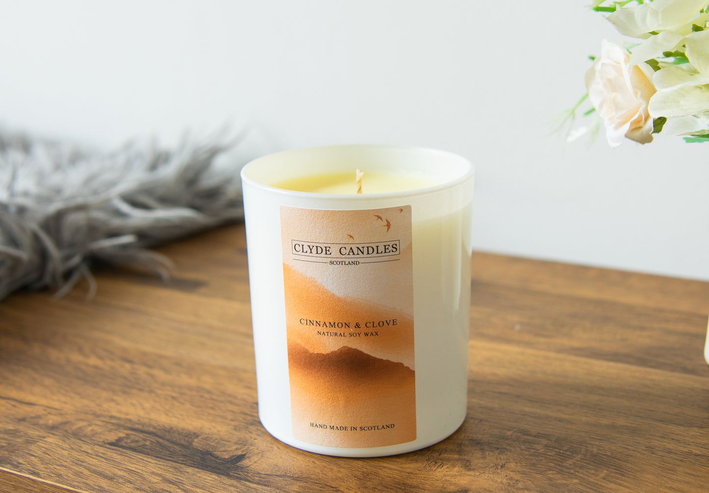 Cinnamon & Clove Gift Box Candle - Large Glass Natural Soy wax, Scottish Candles, Clyde Candles