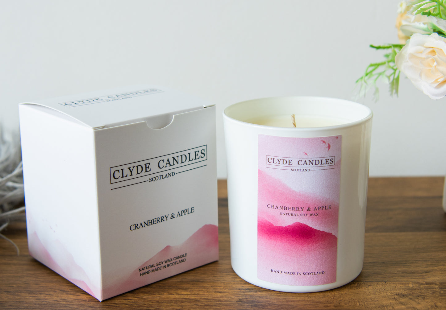 Cranberry & Apple Gift Box Candle - Large Glass, Clyde Candles, natural soy gift candles for her, christmas candle