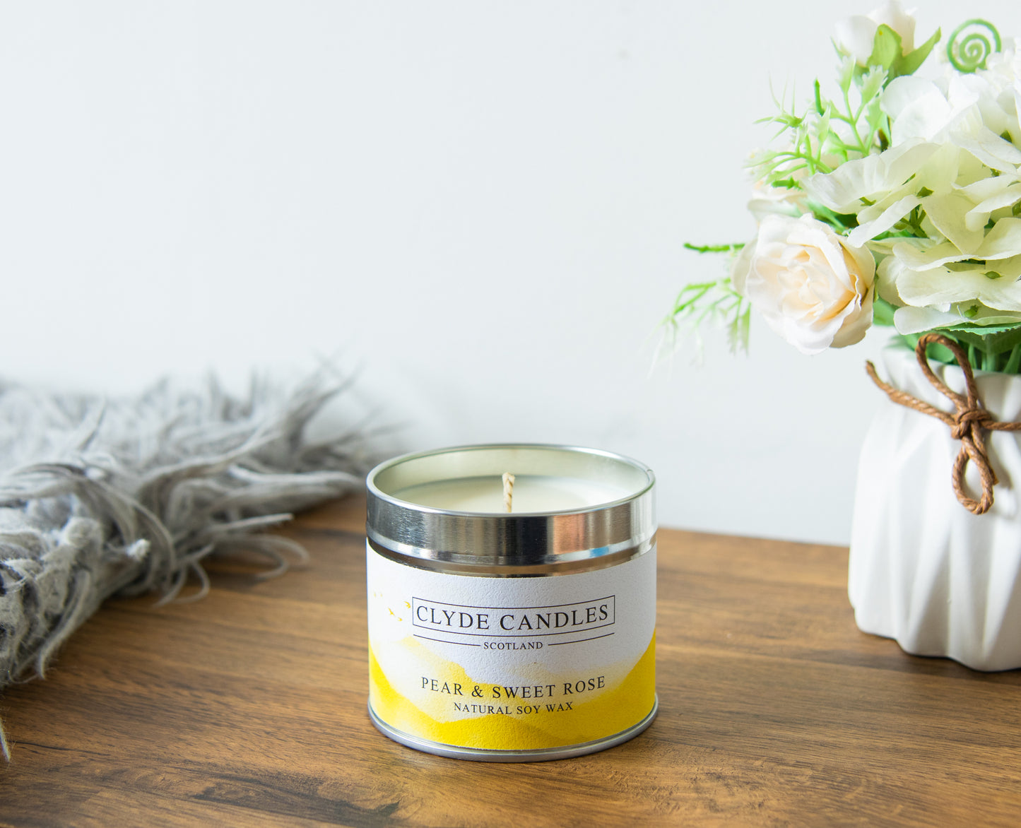 Clyde candles pear and sweet rose, hand made soy candle made in scotland