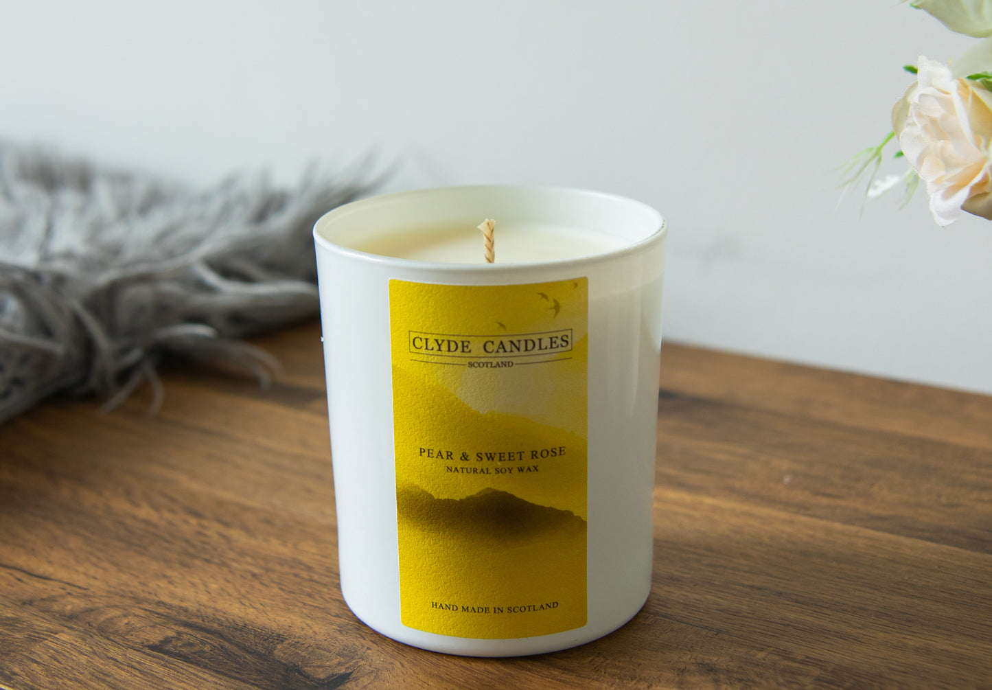 Clyde candles pear and sweet rose glass gift box hand made soy candle made in scotland