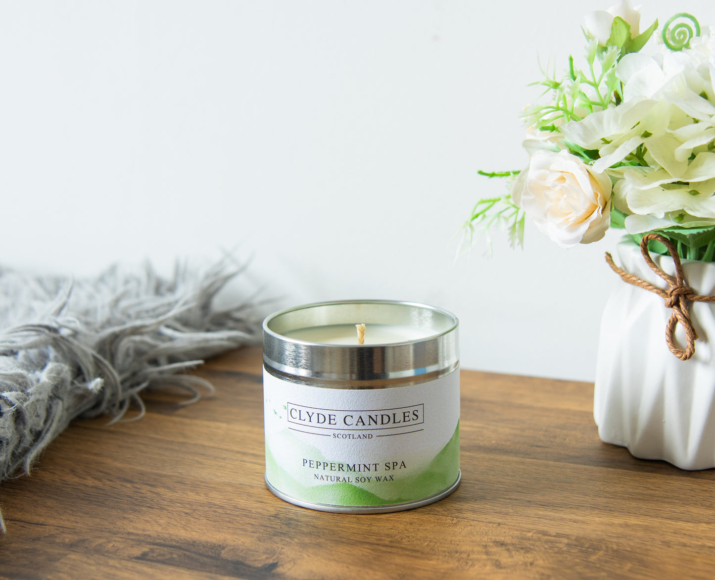 Peppermint Spa Scented Candle Tin Natural Soy wax, Scottish Candles, Clyde Candles