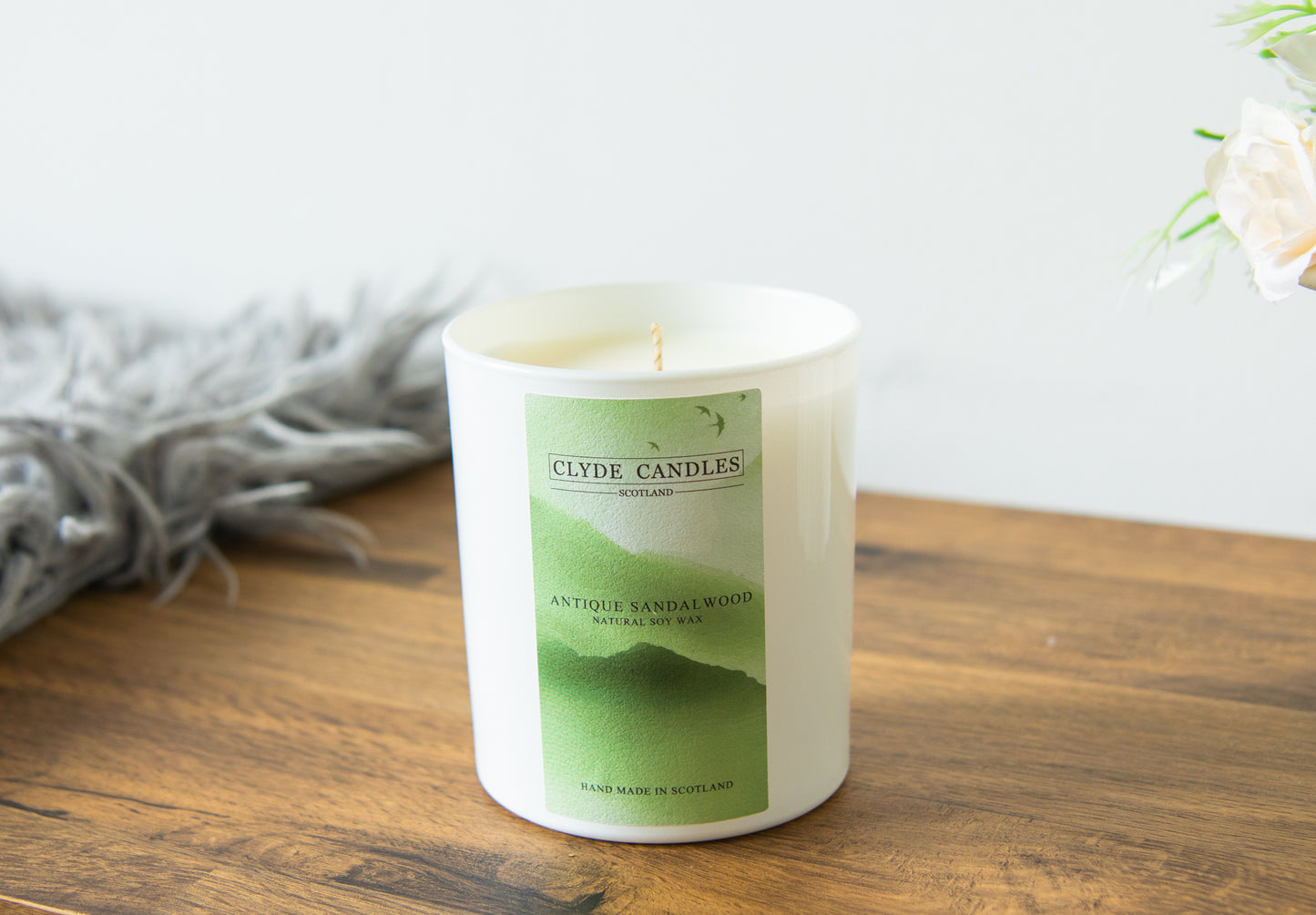 Antique Sandalwood Gift Box Candle - Large Glass Natural Soy wax, Scottish Candles, Clyde Candles