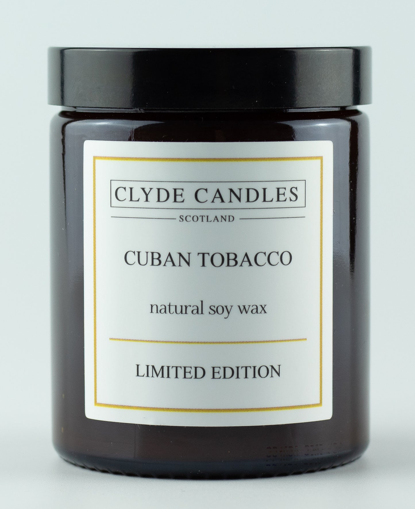 Cuban Tobacco Amber Glass, natural soy wax, clyde candles, hand made in scotland, scottish gifts, candle gifts, scented british candle gifts