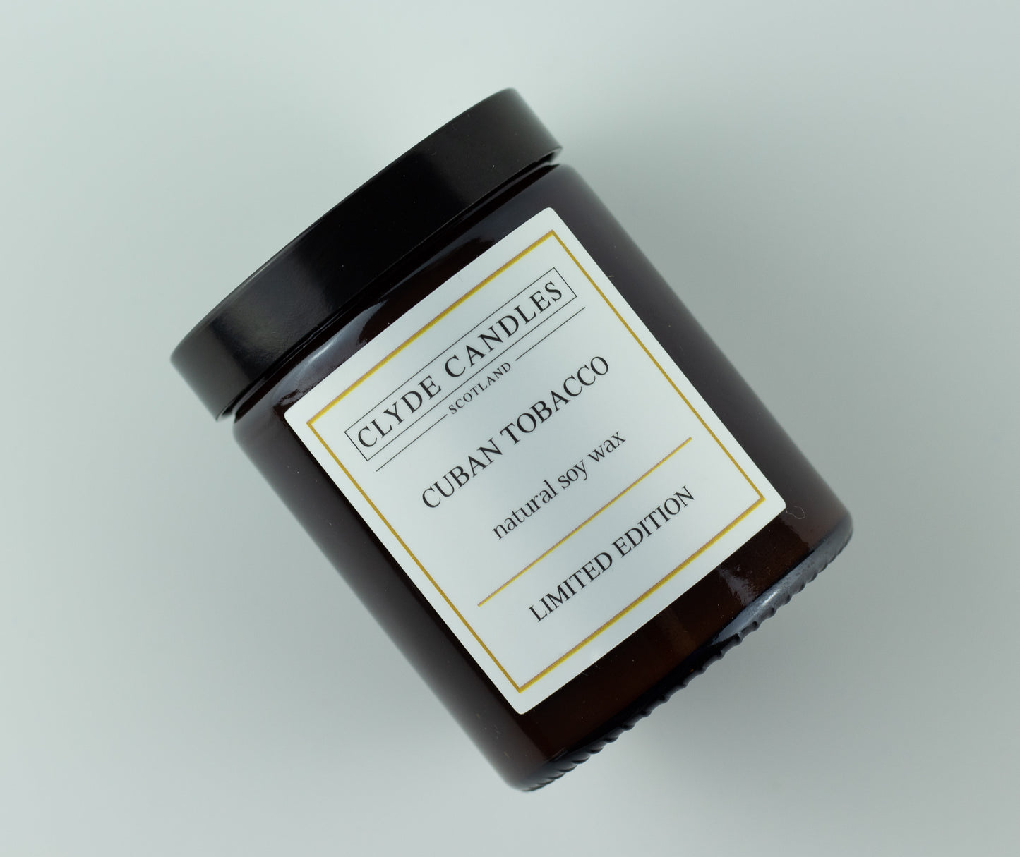 Cuban Tobacco Amber Glass, natural soy wax, clyde candles, hand made in scotland, scottish gifts, candle gifts, scented british candle gifts