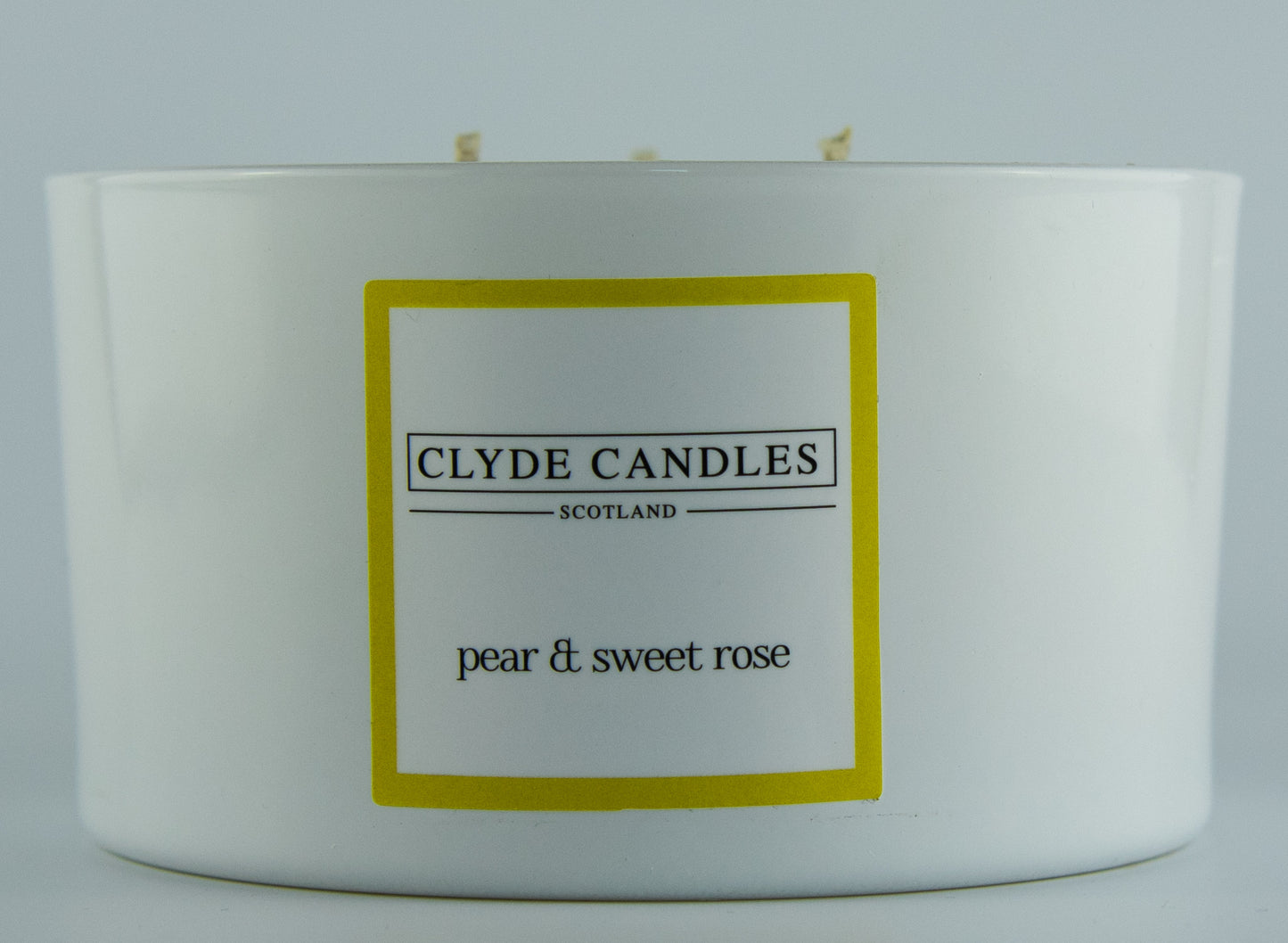 Clyde candles pear and sweet rose , three wicks large glass gift box hand made soy candle made in scotland