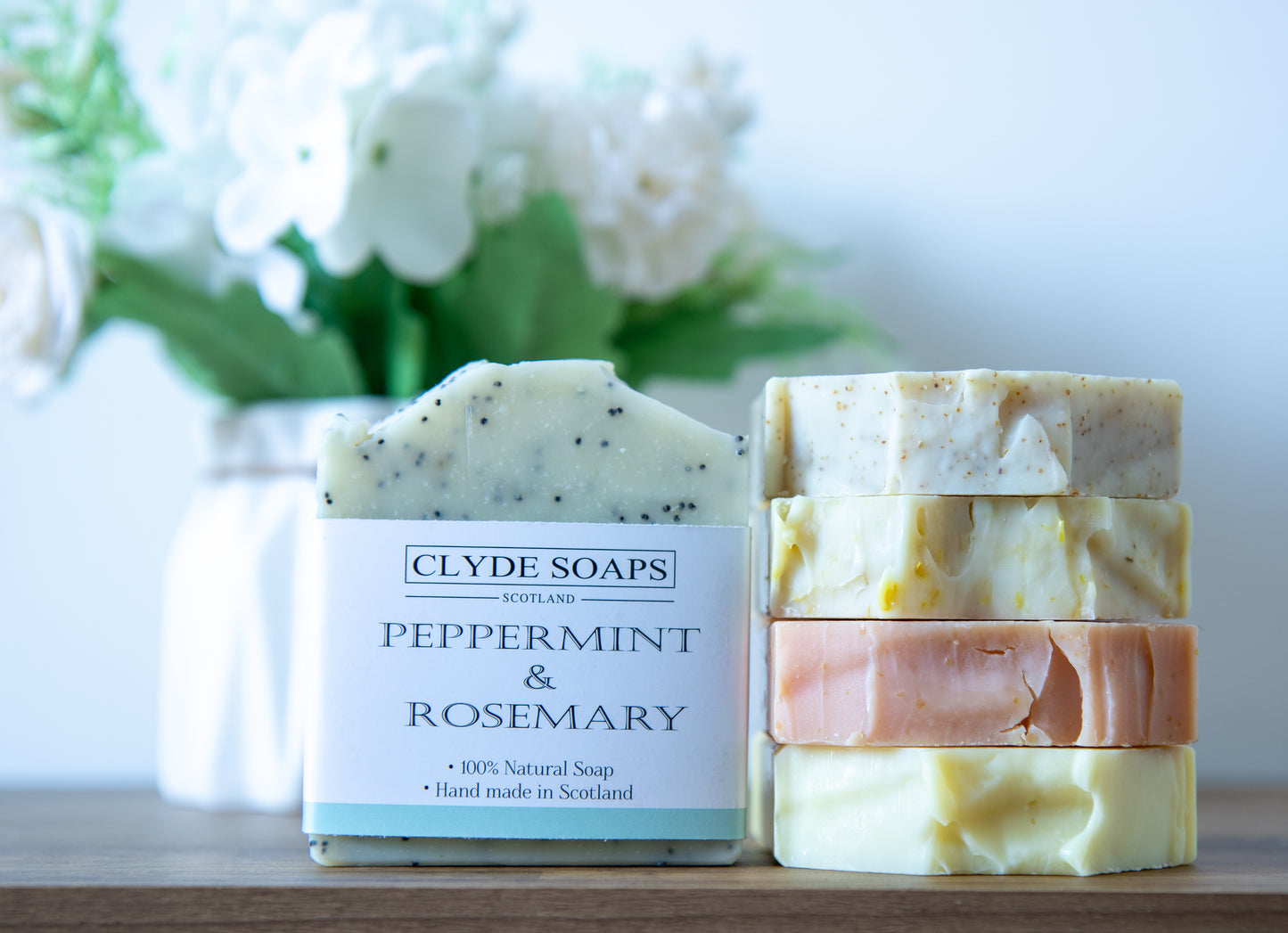 Peppermint, Rosemary and Poppy Soap - Clyde Soaps , Cold Process, Palm Oil & Plastic Free, Eco Gift, UK Handmade Vegan, Cruelty Free