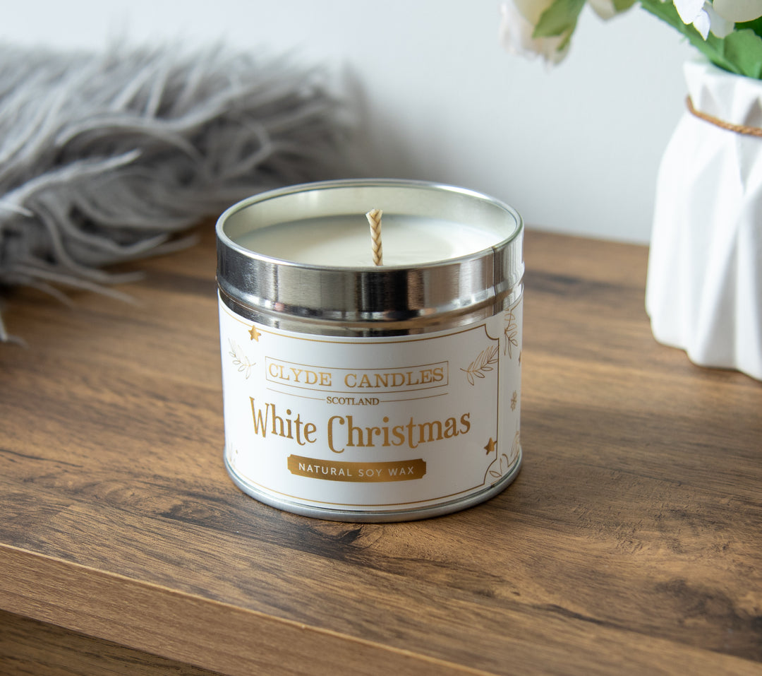 White christmas candle tin