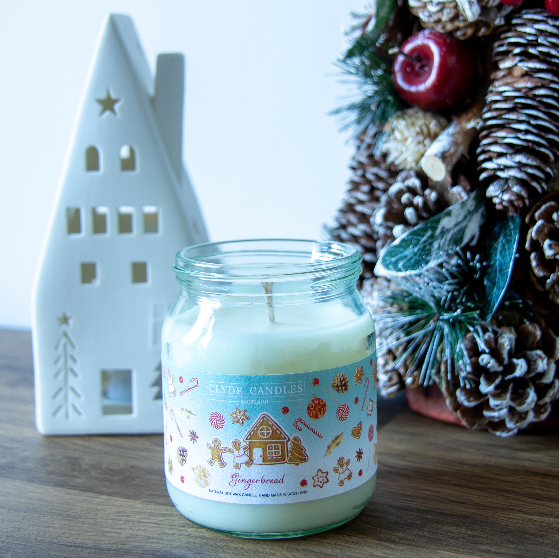 Gingerbread Soy Candle Jar, gift box christmas candle, made in scotland