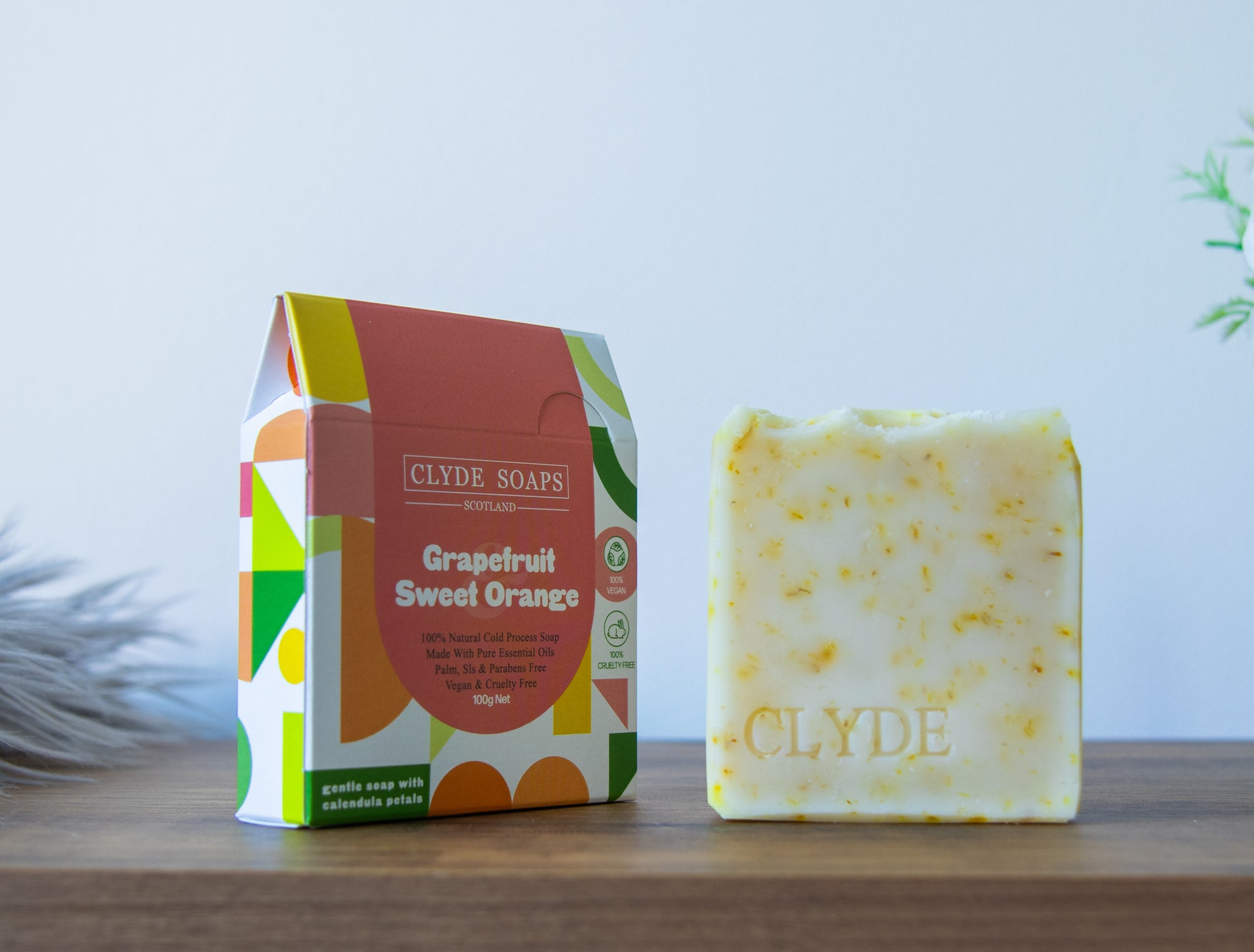 Grapefruit, Sweet Orange and Calendula Soap - Clyde Soaps , Cold Process, Palm Oil & Plastic Free, Eco Gift, UK Handmade Vegan, Cruelty Free