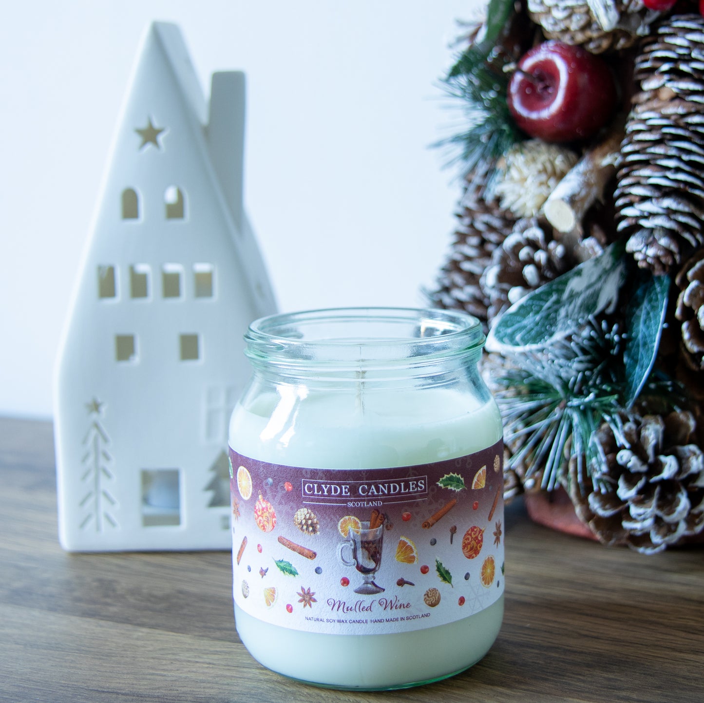 Mulled Wine Soy Candle Jar, gift box christmas candle, made in scotland