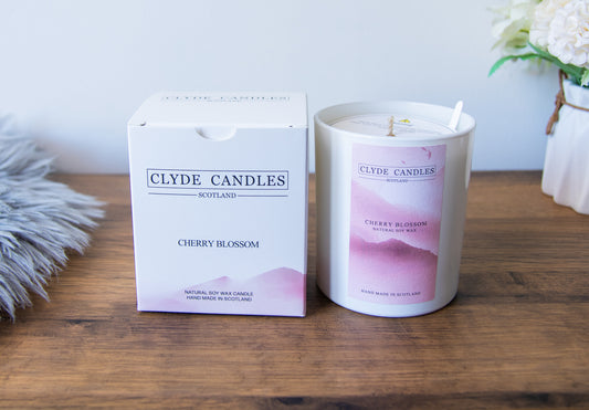 cherry blossom Gift Box Large Glass, Natural Soy wax, Scottish Candles, Clyde Candles, vegan friendly candle
