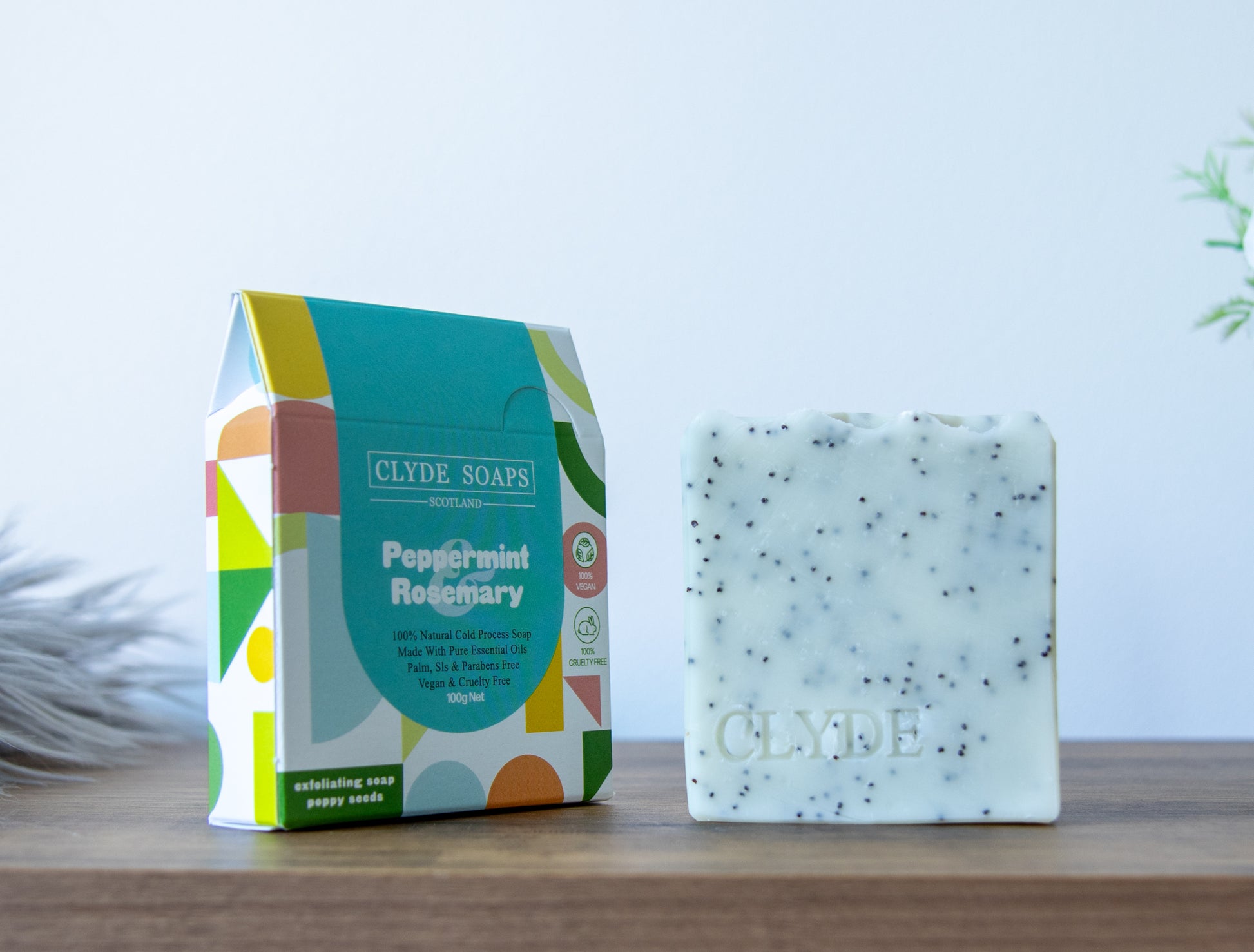 Peppermint, Rosemary and Poppy Soap - Clyde Soaps , Cold Process, Palm Oil & Plastic Free, Eco Gift, UK Handmade Vegan, Cruelty Free