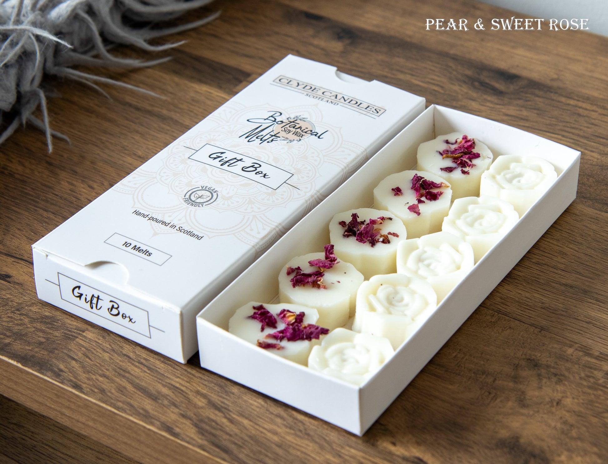 clyde candles botanical wax melts pear and sweet rose