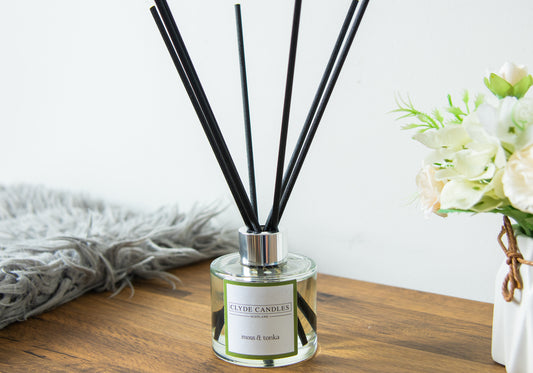 Moss &amp; Tonka Reed Diffuser, clyde candles room fragrance, scottish gifts, brittish made