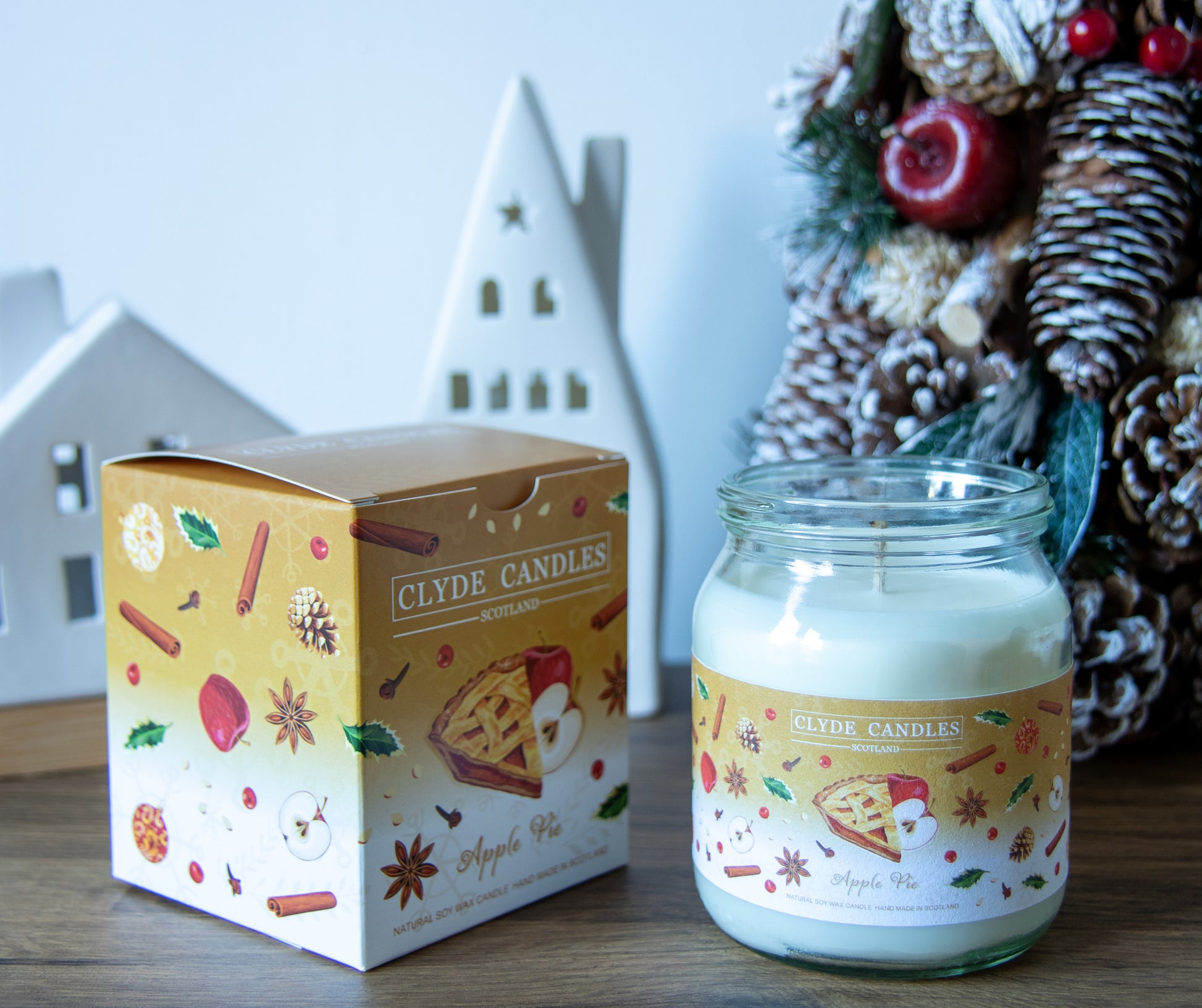 Apple Pie Soy Candle Jar, gift box christmas candle, made in scotland