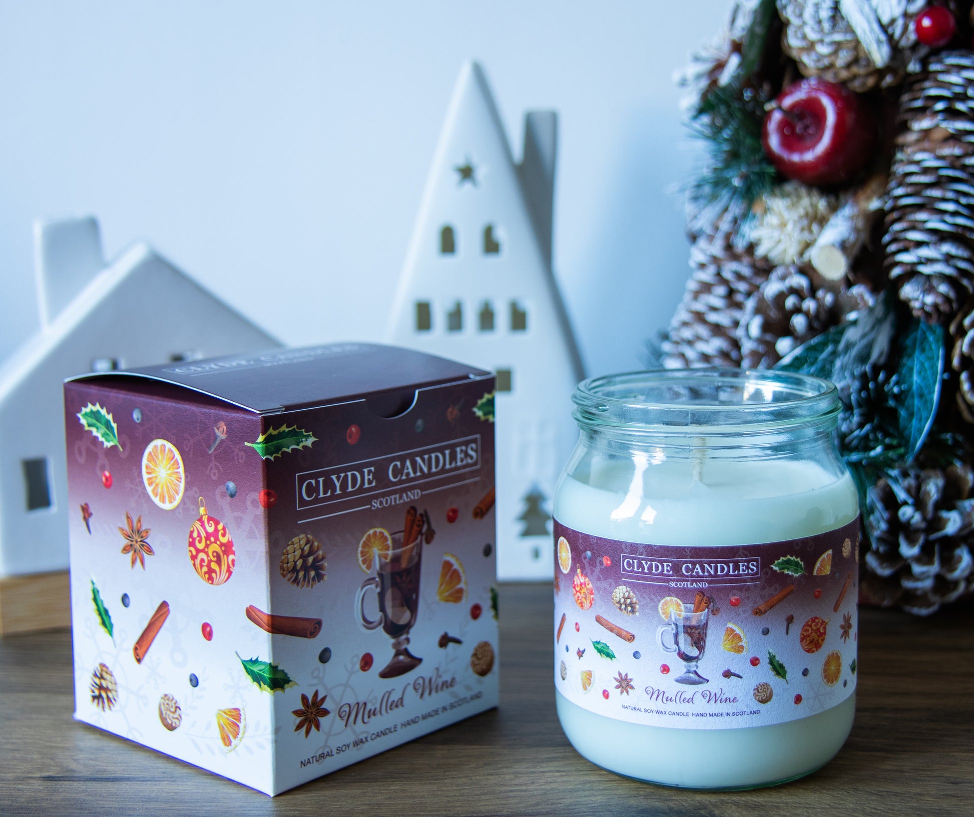 Mulled Wine Soy Candle Jar, gift box christmas candle, made in scotland