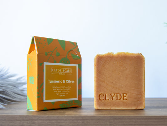 Turmeric & Citrus Soap - Clyde Soaps , Cold Process, Palm Oil & Plastic Free, Eco Gift, UK Handmade Vegan, Cruelty Free