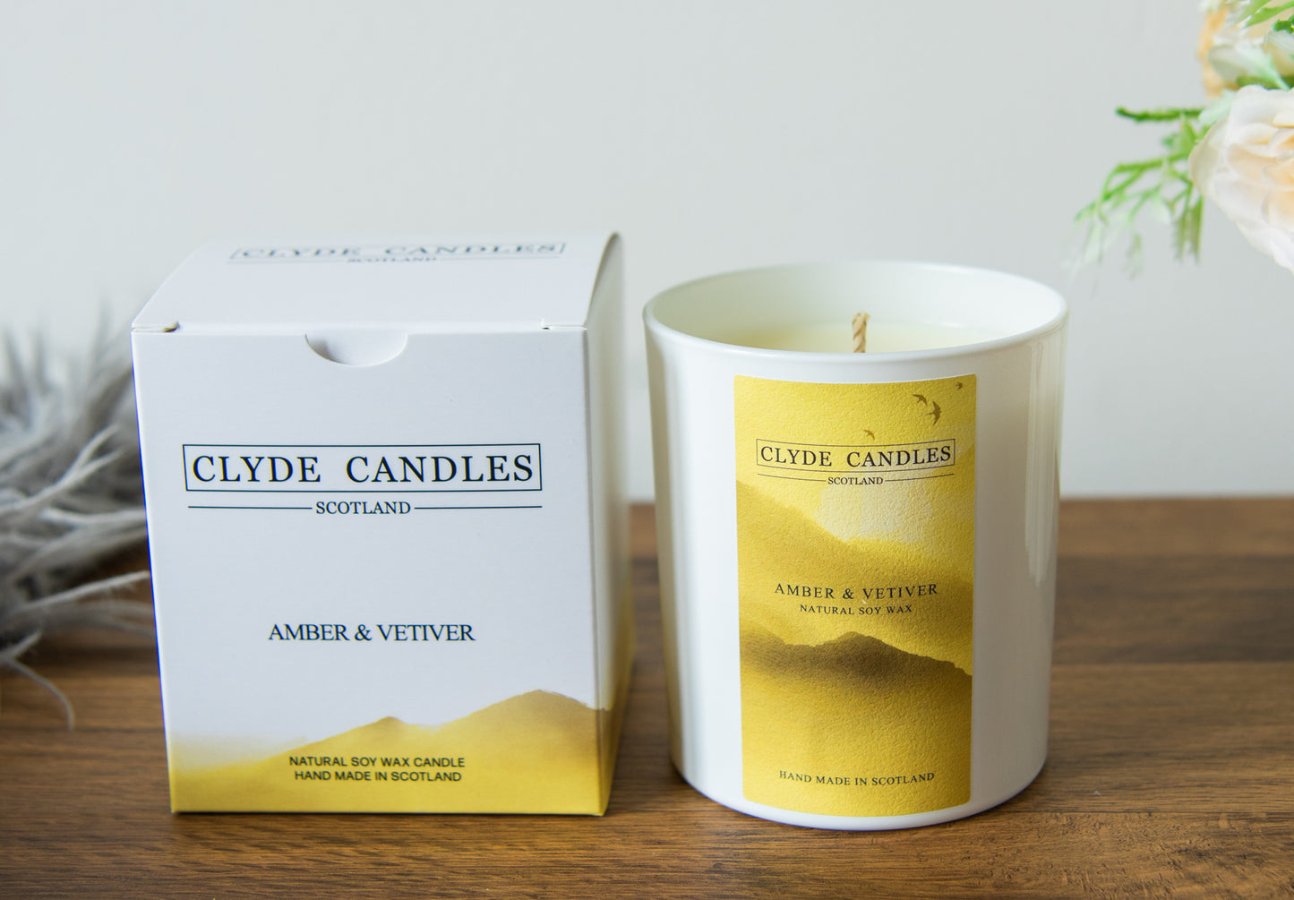 Amber & Vetiver Gift Box Candle - Large Glass Natural Soy wax, Scottish Candles, Clyde Candles, luxury scottish gifts for her