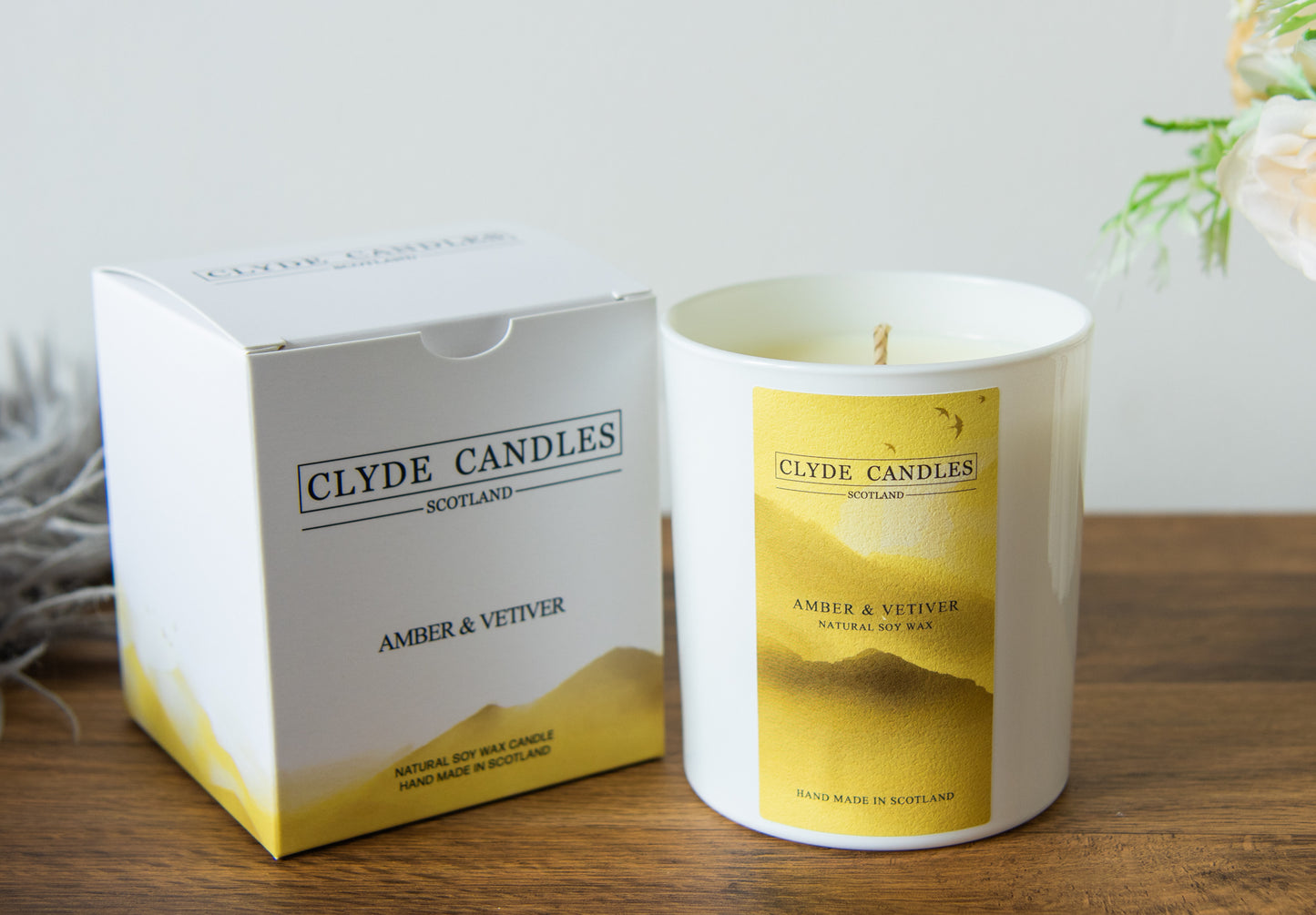 Amber & Vetiver Gift Box Candle - Large Glass Natural Soy wax, Scottish Candles, Clyde Candles, luxury scottish gifts for her