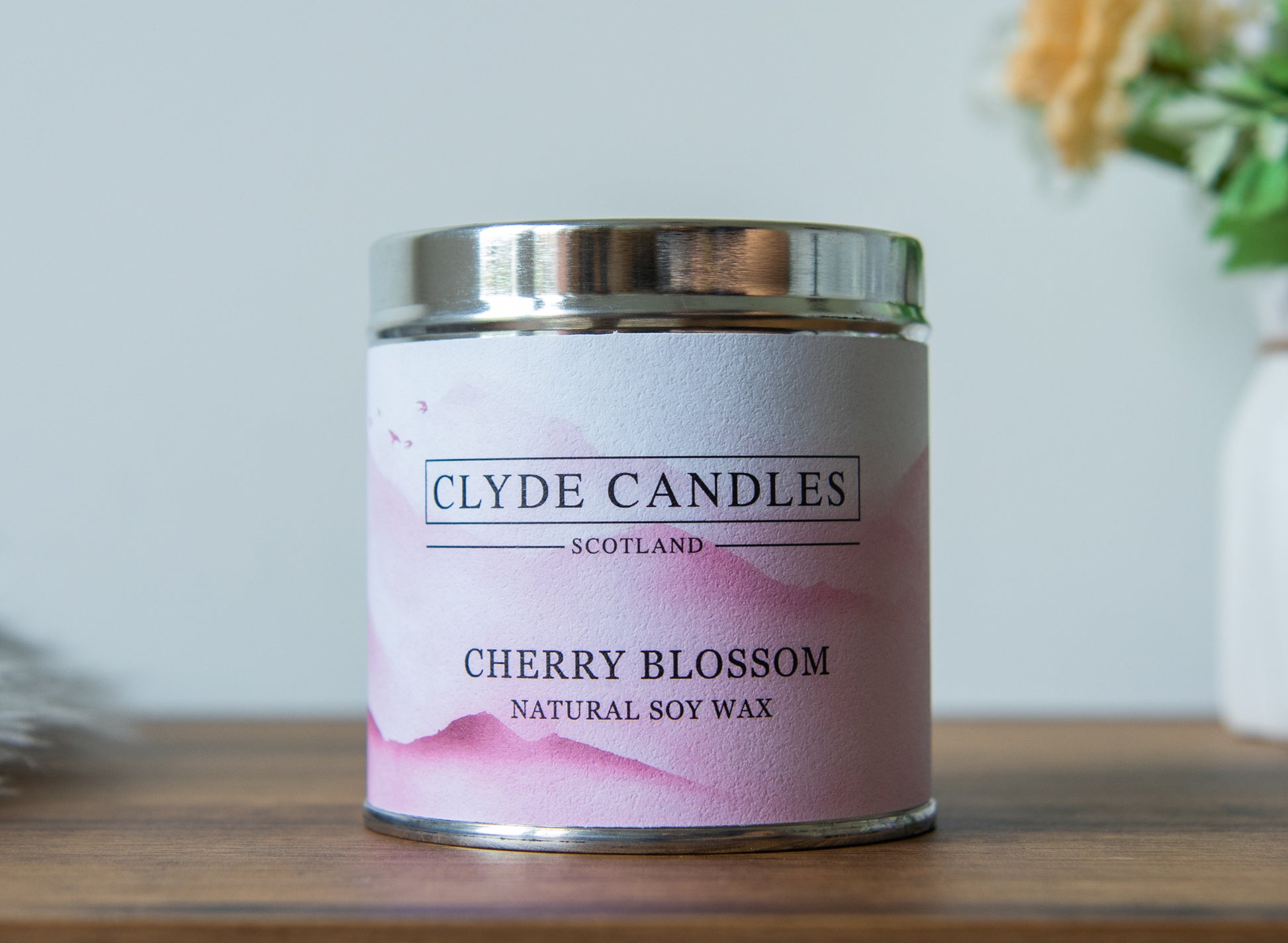 Cherry Blossom Candle Tin, best british natural soy candles, made in glasgow scotland