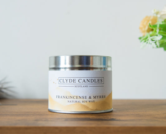 Frankincense & Myrrh Scented Candle Tin, Natural soy wax, Scottish Candles, Clyde Candles, christmas candle, christian gifts