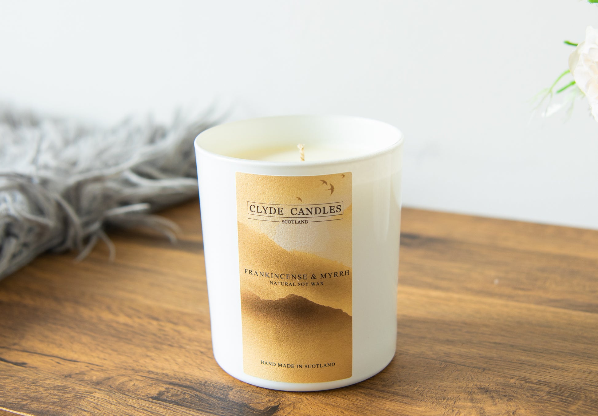 Frankincense & Myrrh Gift Box Candle - Large Glass Natural Soy wax, Scottish Candles, Clyde Candles