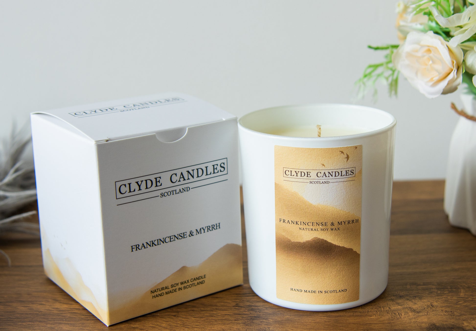 Frankincense & Myrrh Gift Box Candle - Large Glass Natural Soy wax, Scottish Candles, Clyde Candles