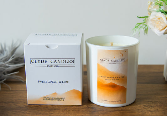 Sweet Ginger & Lime Gift Box Candle - Large Glass Natural Soy wax, Scottish Candles, Clyde Candles, luxury gifts for her