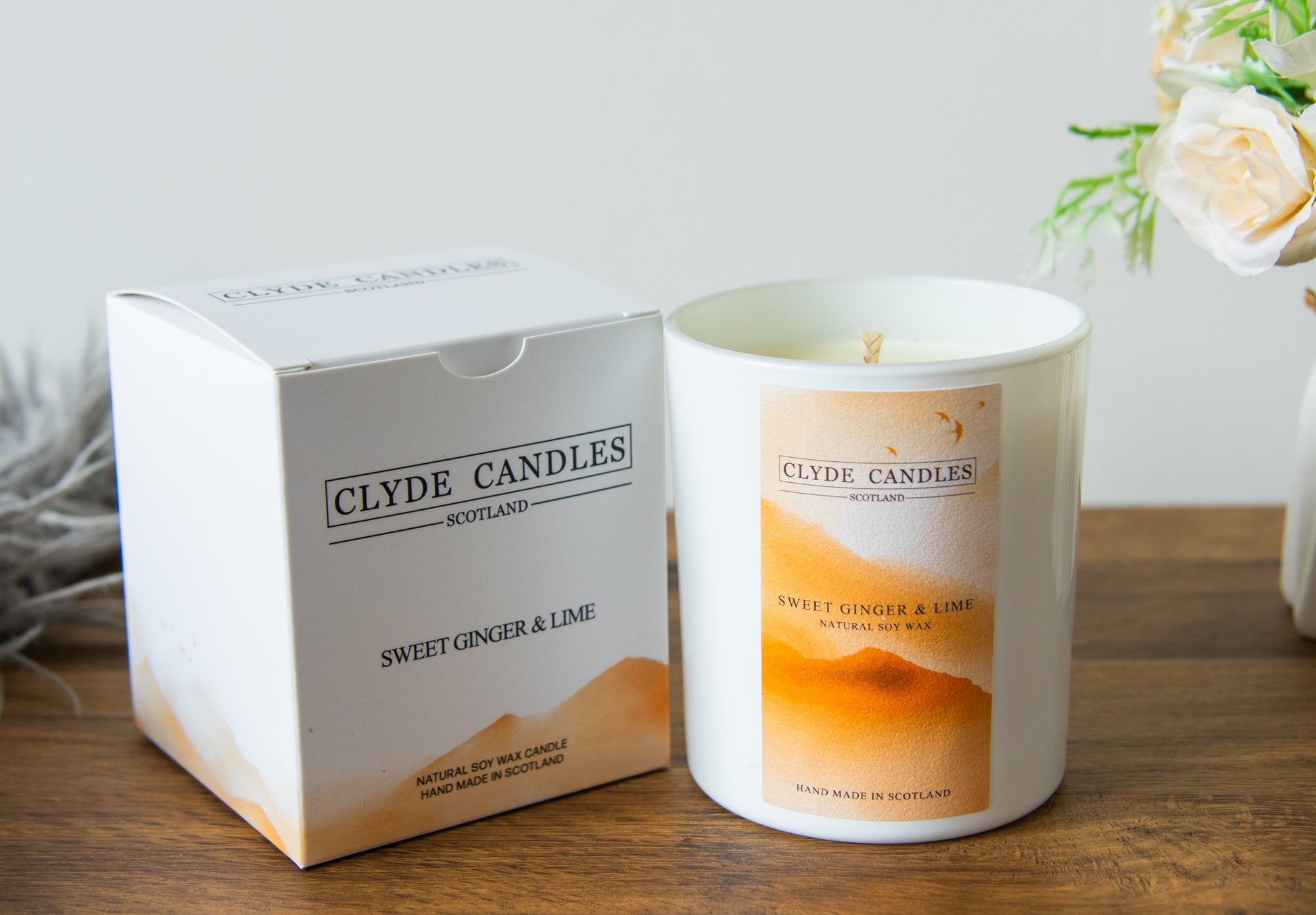 Sweet Ginger & Lime Gift Box Candle - Large Glass Natural Soy wax, Scottish Candles, Clyde Candles, luxury gifts for her
