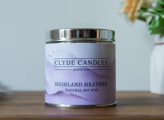 Highland Heather Candle Tin, Natural Soy wax, Scottish Candles, Clyde Candles, vegan friendly candle