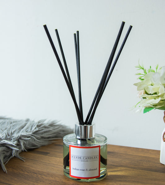 indian rose and almond reed diffuser, best scottish home fragrance deffuser with sticks