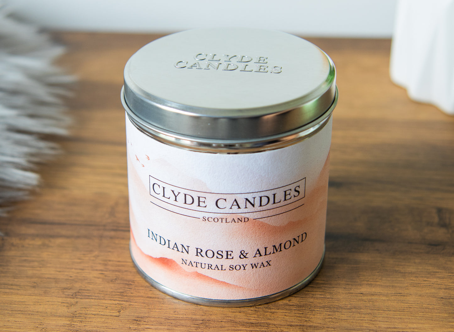 indian rose and almond natural soy candle tin, scottish gifts, british made, best for gifting