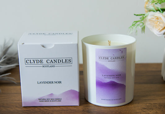 Lavender Noir Gift Box Candle - Large Glass, natural soy candle, luxury scottish gifts