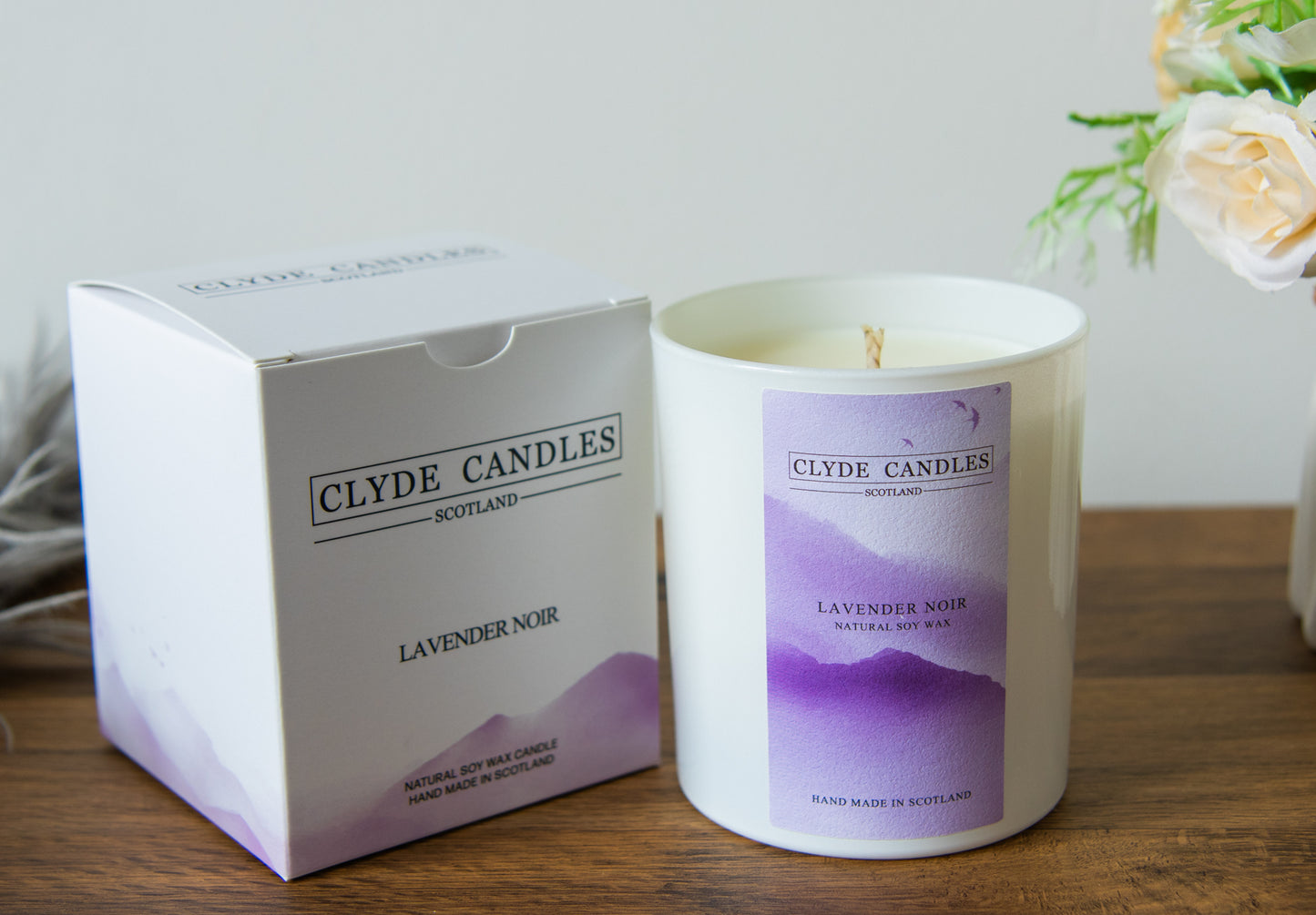 Lavender Noir Gift Box Candle - Large Glass, natural soy candle, luxury scottish gifts