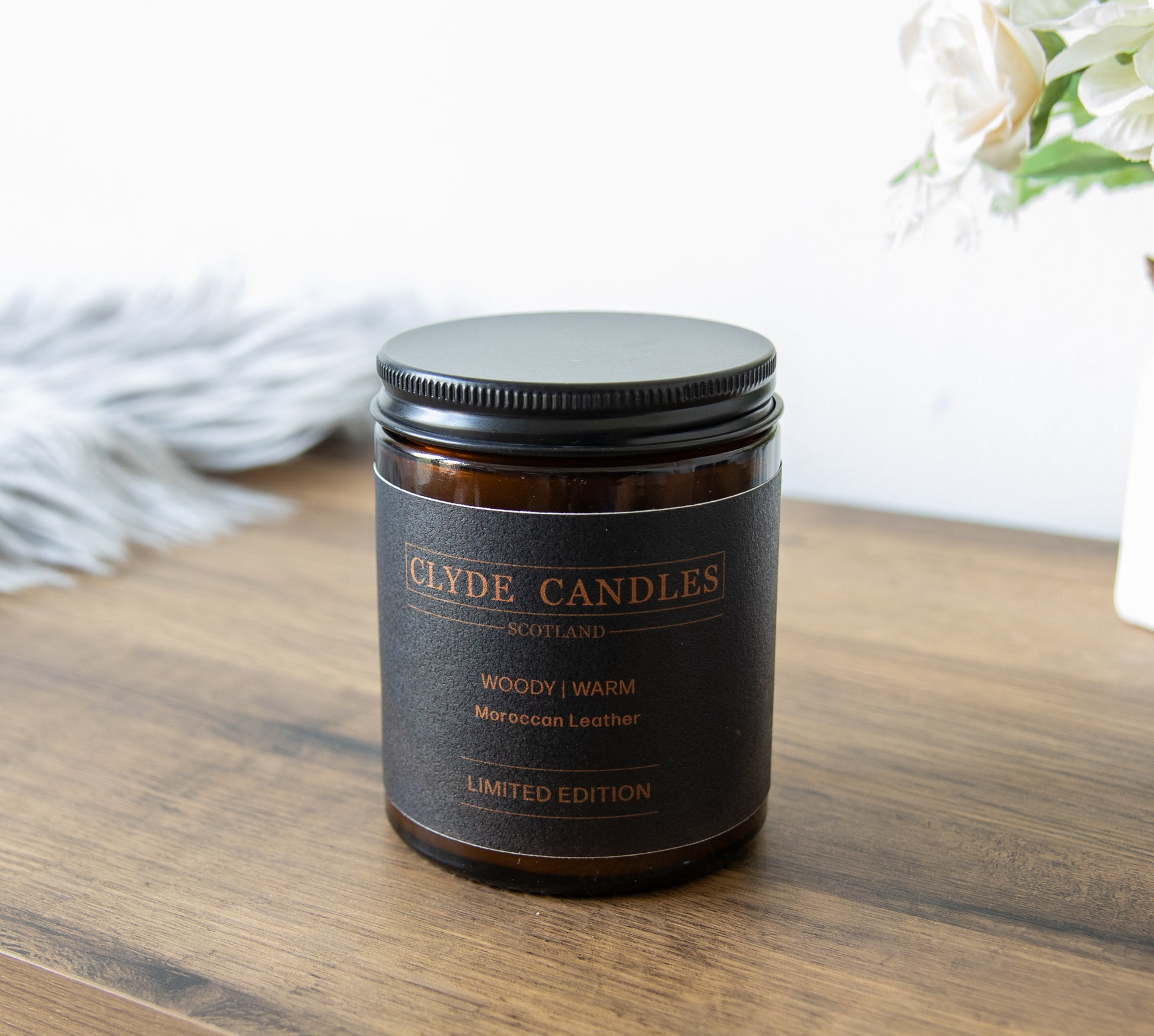 moroccan leather natural soy wax, clyde candles, hand made in scotland, scottish gifts, candle gifts, scented british candle gifts