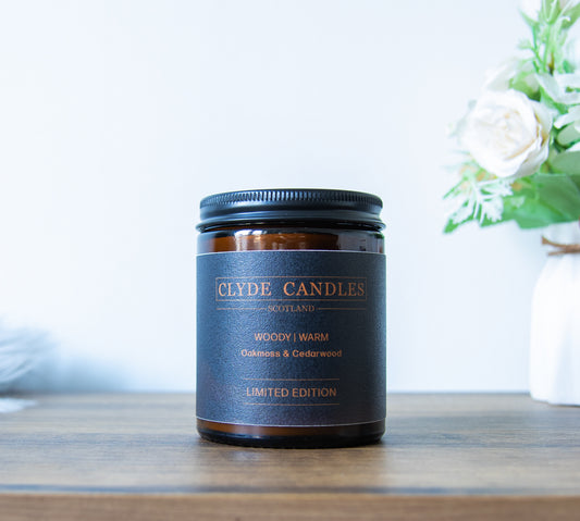 Oakmoss & Cedarwood Amber Glass Natural Soy Candle