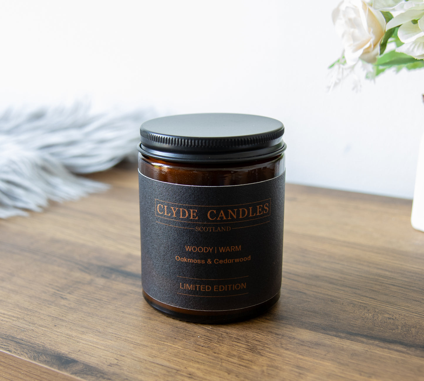 Oakmoss & Cedarwood Amber Glass Natural Soy Candle
