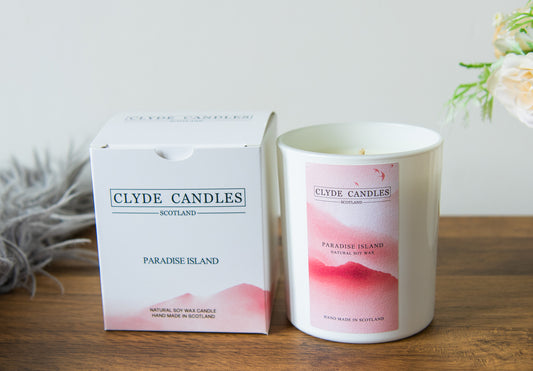Paradise Island Gift Box Candle - Large Glass, vegan scottish gifts, made in britain