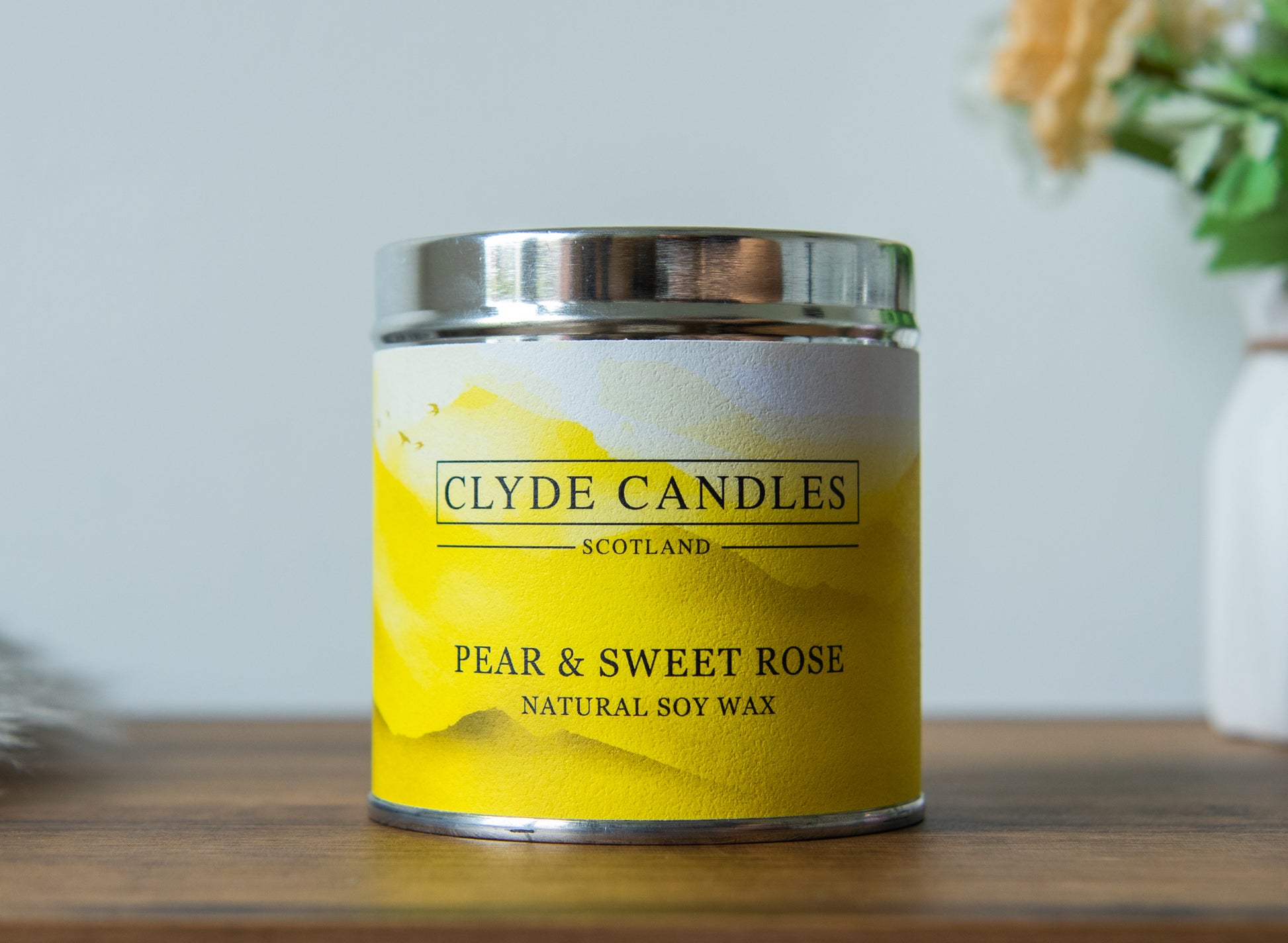 Clyde candles pear and sweet rose, hand made soy candle made in scotland