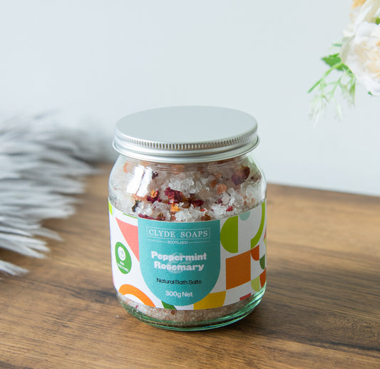 Jar of Clyde Candles Peppermint & Rosemary Bath Salts