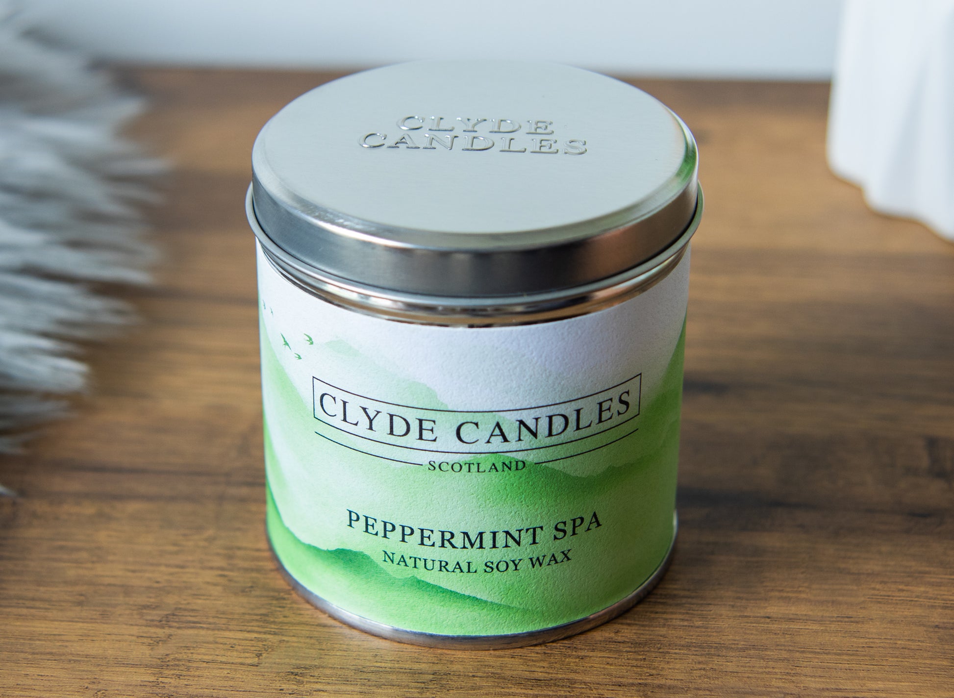 Peppermint Spa Scented Candle Tin Natural Soy wax, Scottish Candles, Clyde Candles