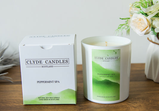 Peppermint Spa Gift Box Candle - Large Glass, luxury natural soy candles, gifts