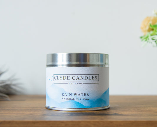 Rain Water Scented Candle Tin, Natural Soy wax, Scottish Candles, Clyde Candles