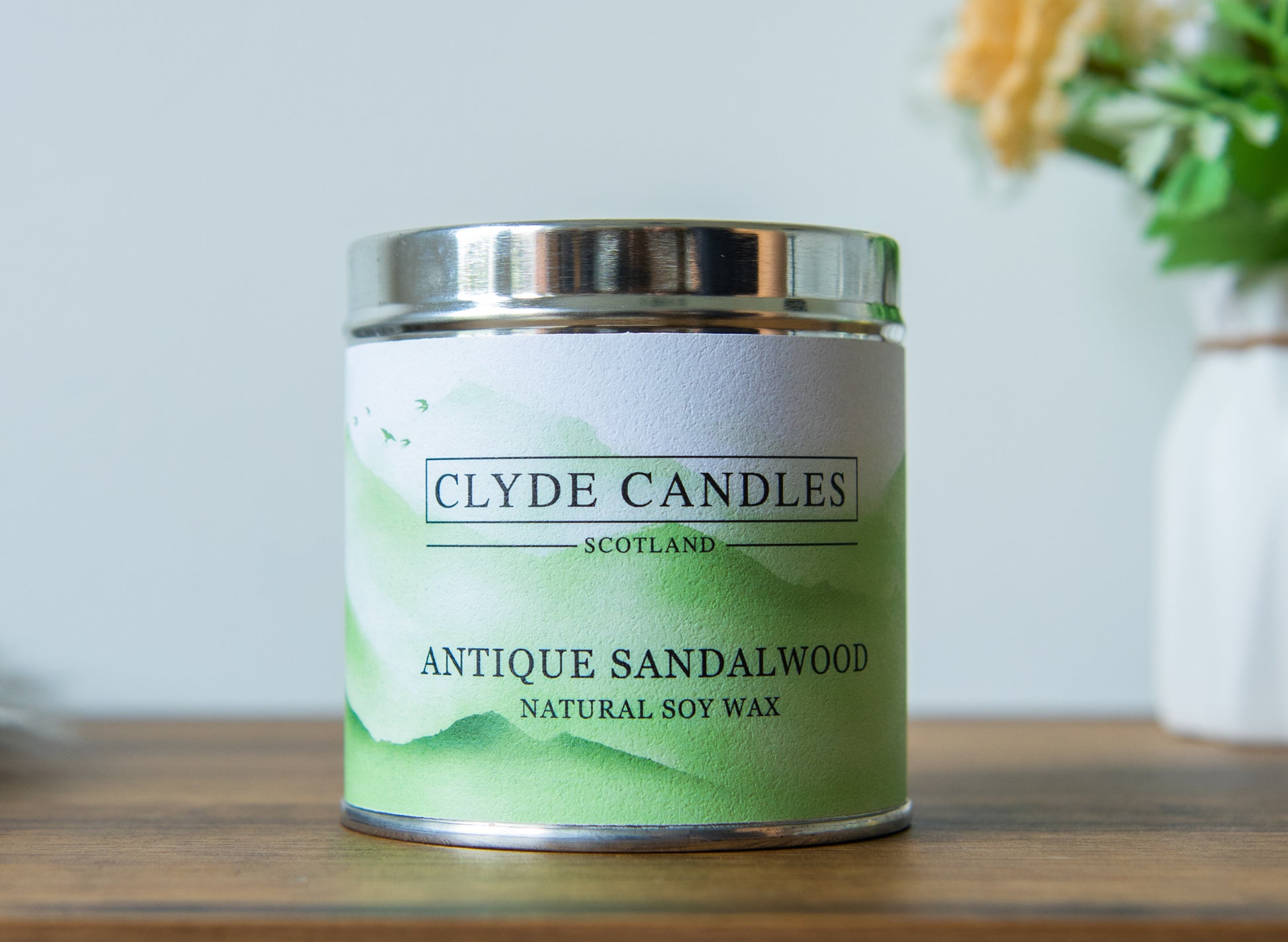 Antique Sandalwood Scented Candle Tin, Natural soy wax, Scottish Candles, Clyde Candles