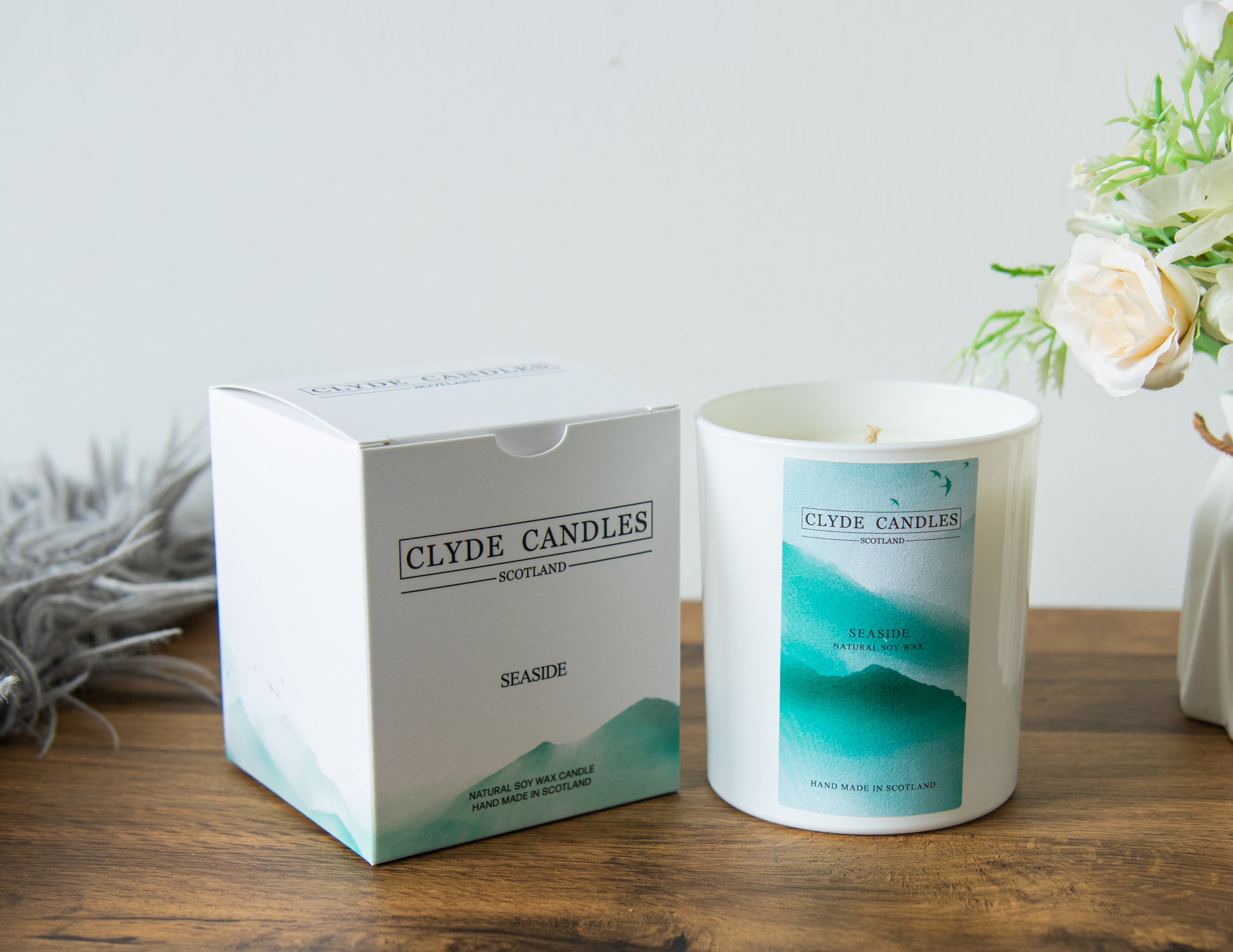 seaside gift box natural soy candle, scottish brittish gifts, made by clyde candles